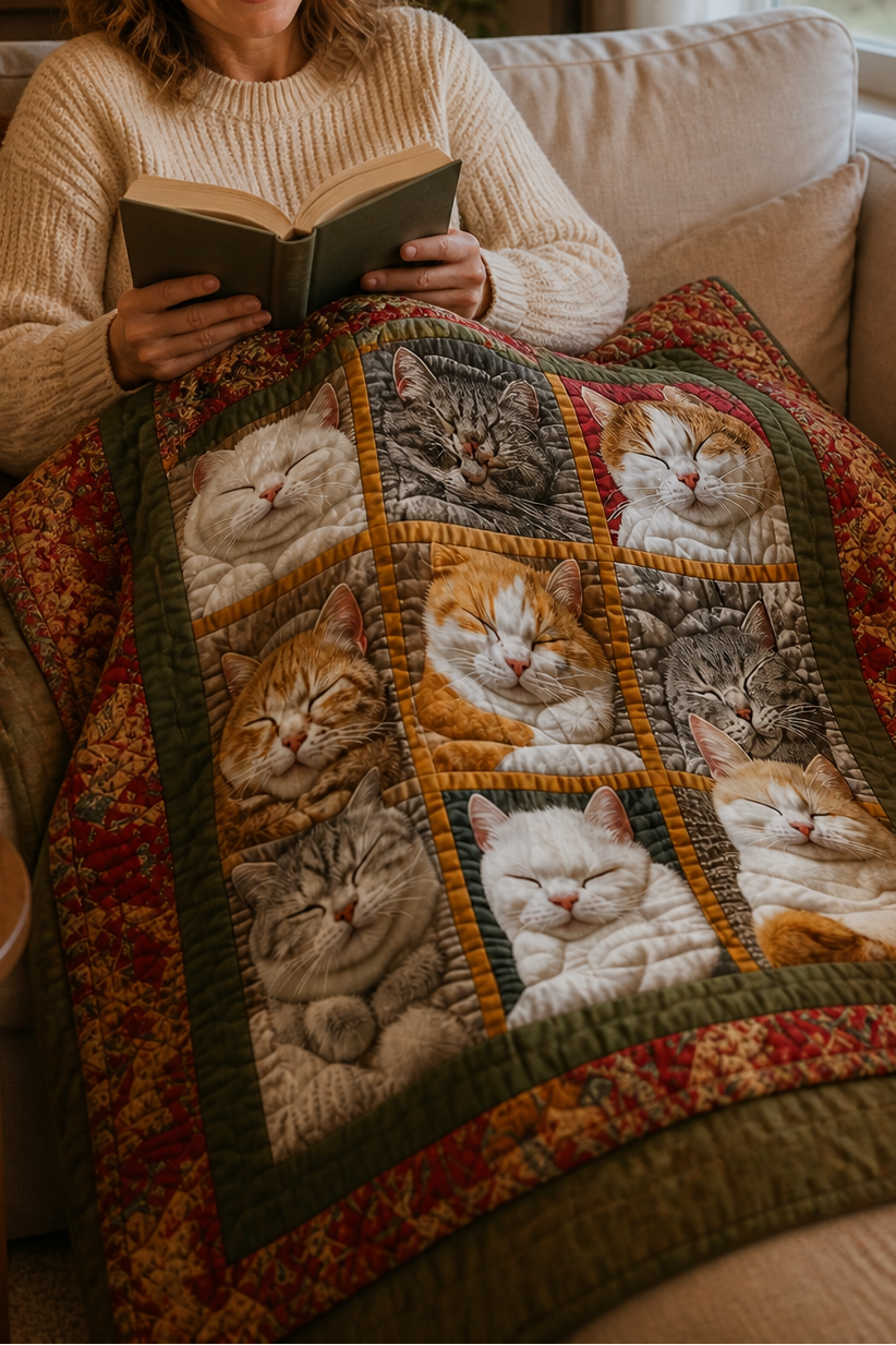Purrfecto – Odwratumny koc flanelowy z dziewięcioma śpiącymi katter