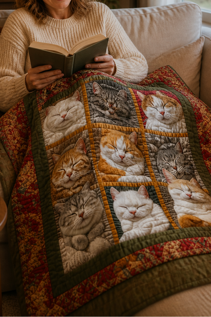 Purrfecto – Odwratumny koc flanelowy z dziewięcioma śpiącymi katter