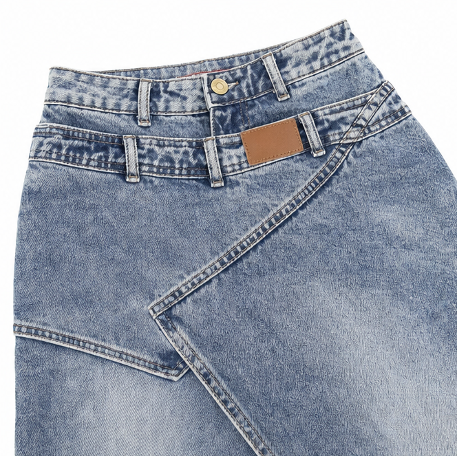 Saviera – Asymetryczna Kjol Maxi z Denimu z Hög Rozcięciem framtill