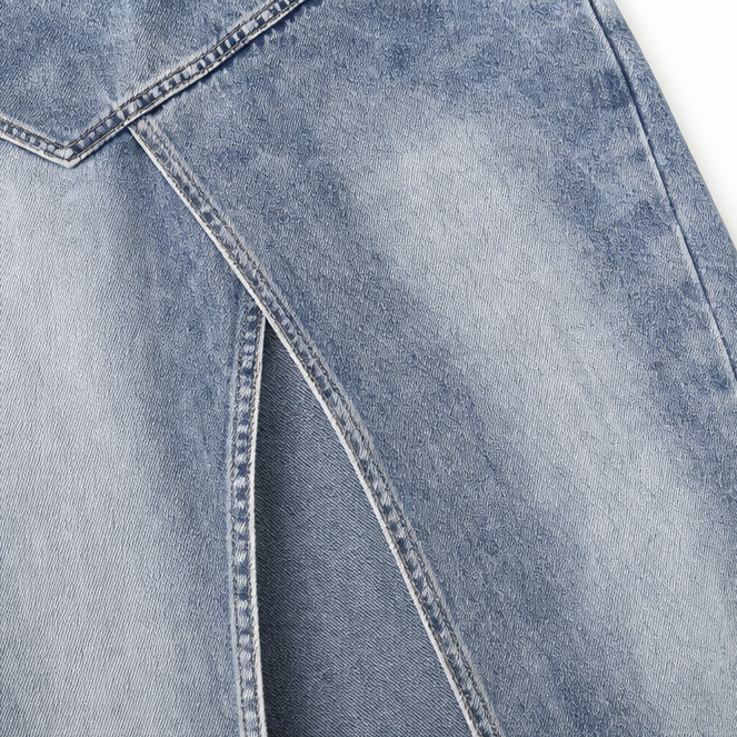 Saviera – Asymetryczna Kjol Maxi z Denimu z Hög Rozcięciem framtill