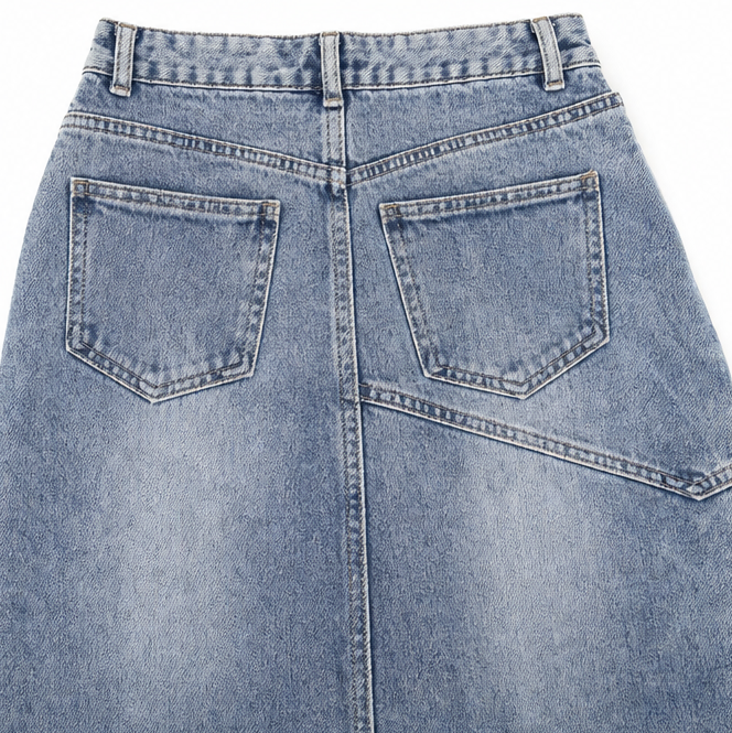Saviera – Asymetryczna Kjol Maxi z Denimu z Hög Rozcięciem framtill