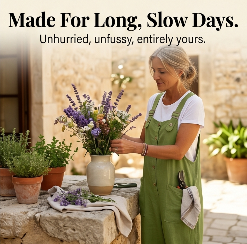 Slowlinen – Luźne ogrodniczki z knappar
