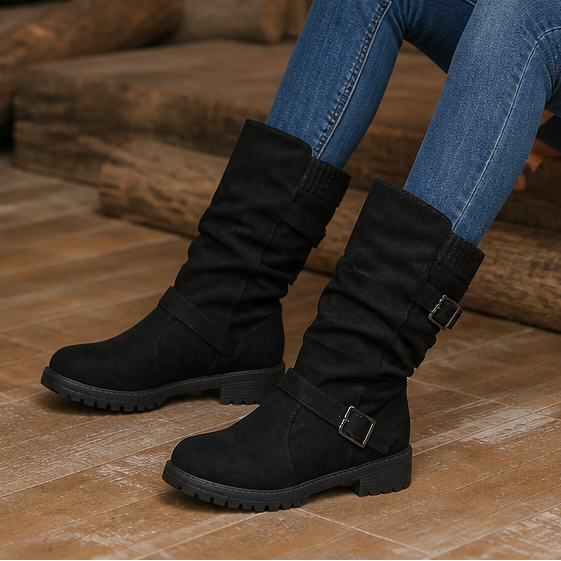 Wearbella – Boots med klack z spänne w stilu slouchy till mitten av vaden