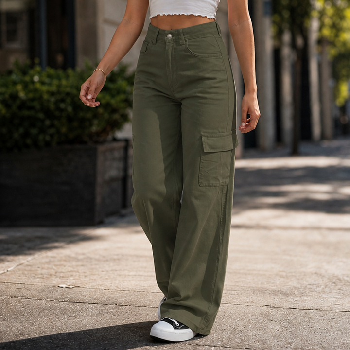 Wearbella – Byxor cargo med hög midja i vida ben