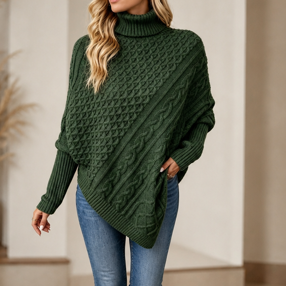 Cable & Cove – Tröja Poncho z Golfem w Warkocze