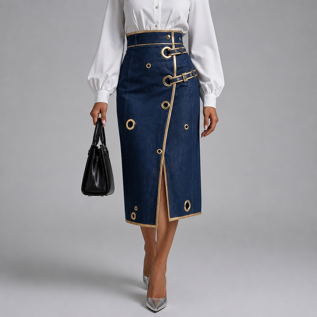 Wearbella – Asymetryczna Kjol Midi w Stilu Dżinsowym