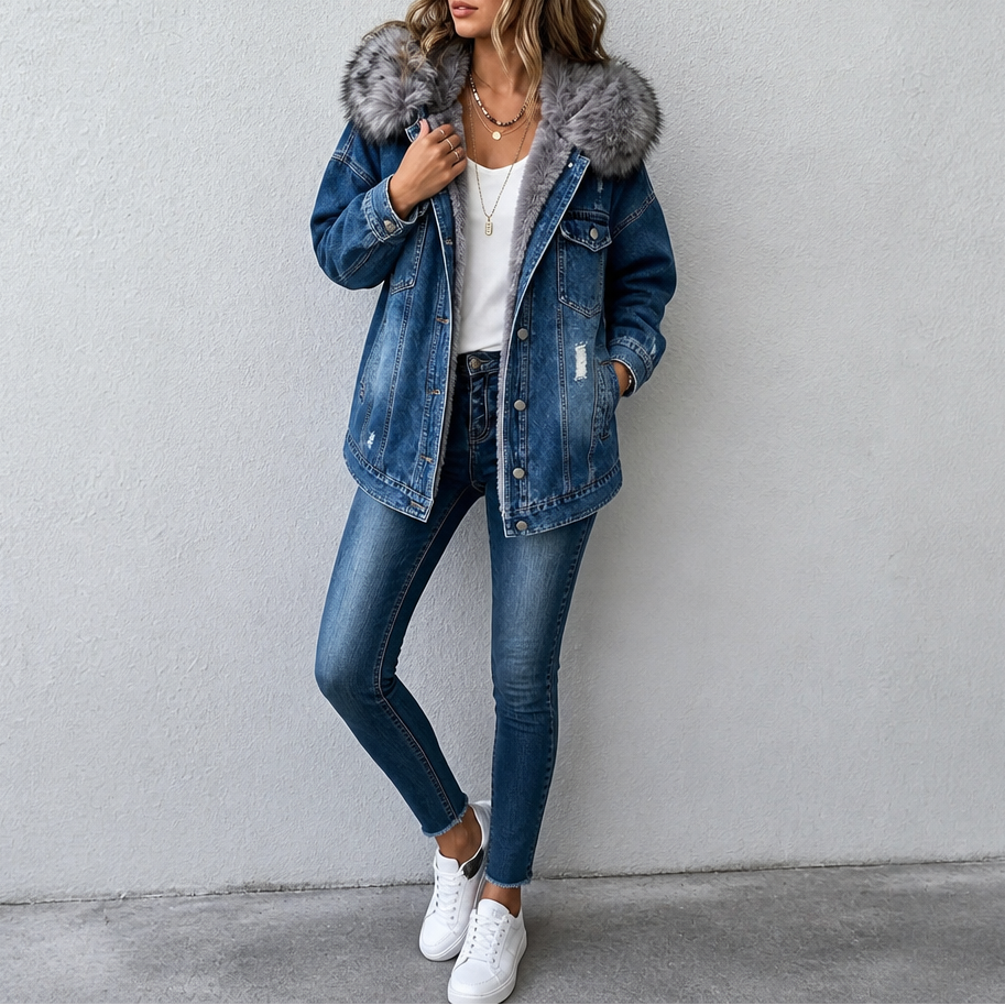 Wearbella – Kurtka dżinsowa z futrzanym kołnierzem