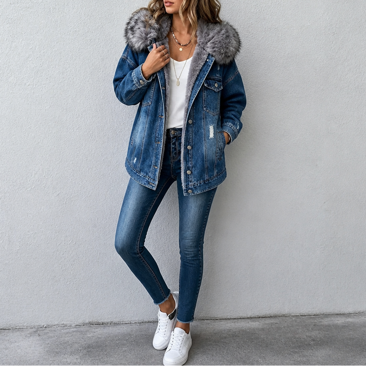 Wearbella – Kurtka dżinsowa z futrzanym kołnierzem
