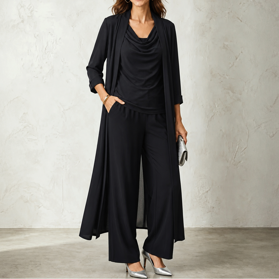 Wearbella – Set kardiganu z kołnierzem i spodniami o szerokich nogawkach