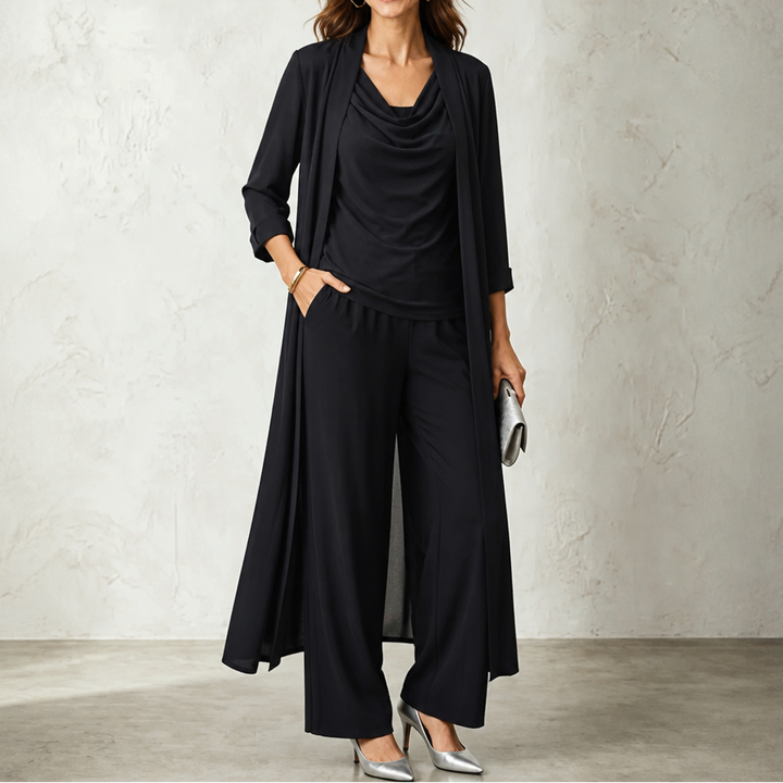 Wearbella – Set kardiganu z kołnierzem i spodniami o szerokich nogawkach