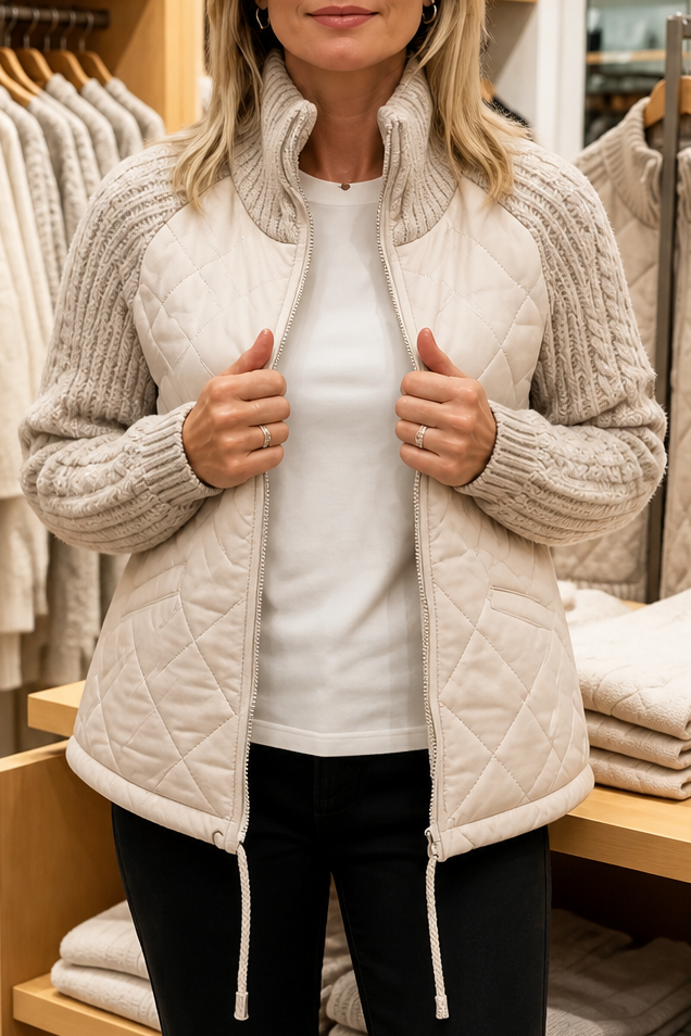 Knitpuff – Kurtka Puchowa z Dzianinowymi Panelami