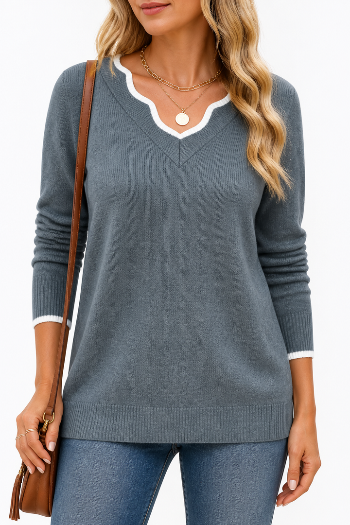 Wearbella – Tröja z falbaniastym finish vid dekolcie i form av litery V