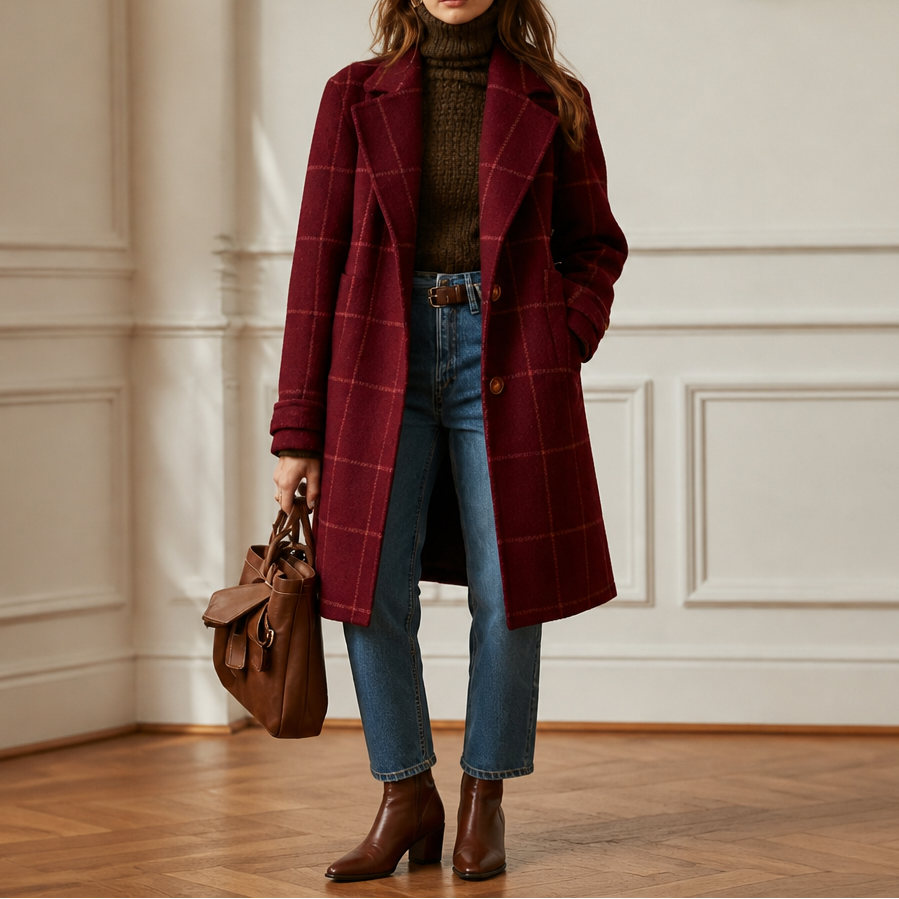 Wearbella – Oversizowy kappa w kratę z dwoma knappar