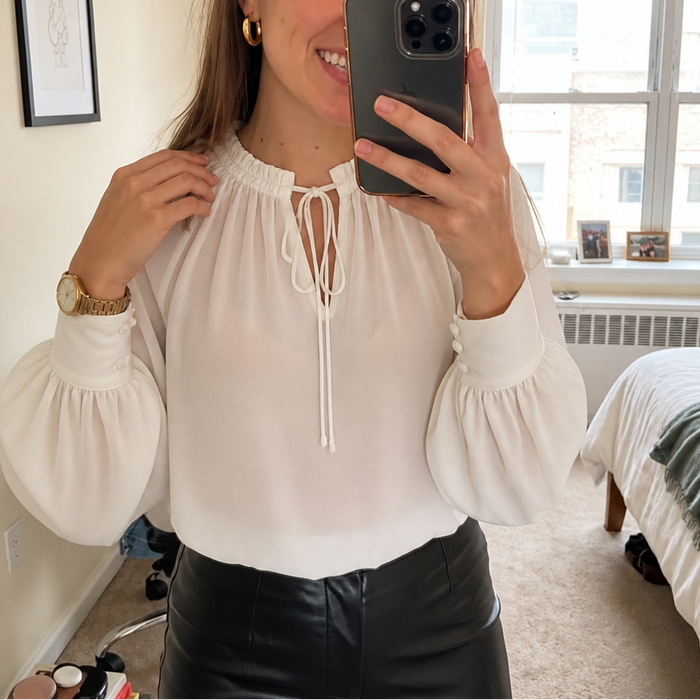 Wearbella – Blus z Chiffonem z Wiązaniem vid Hals i RęKaffemi Lampionowymi
