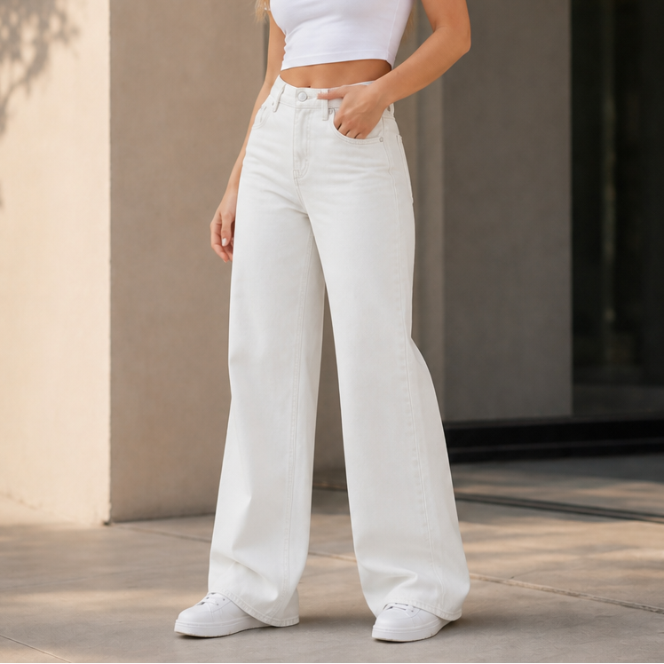 Longline Denim – Jeansy med hög midja i vida ben