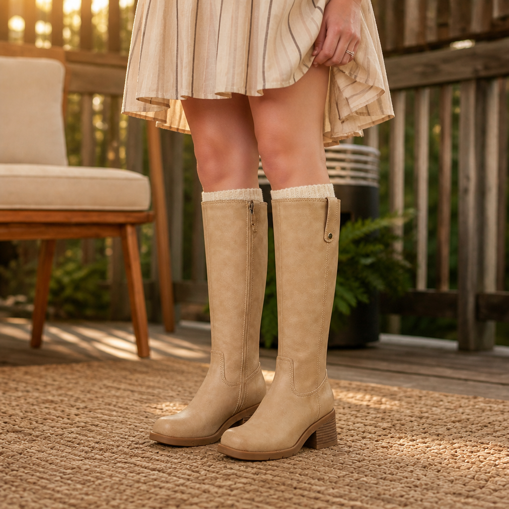 Tumvera – Boots med klack med bred öppning, sięgające över knät