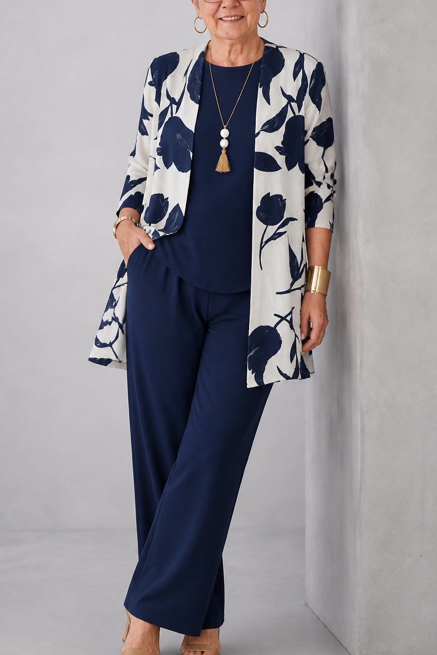 Wearbella – Kofta z roślinnym nadrukiem, set topu i byxor
