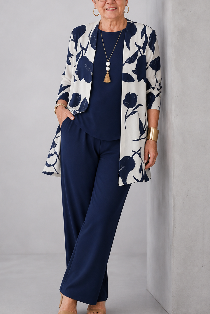 Wearbella – Kofta z roślinnym nadrukiem, set topu i byxor