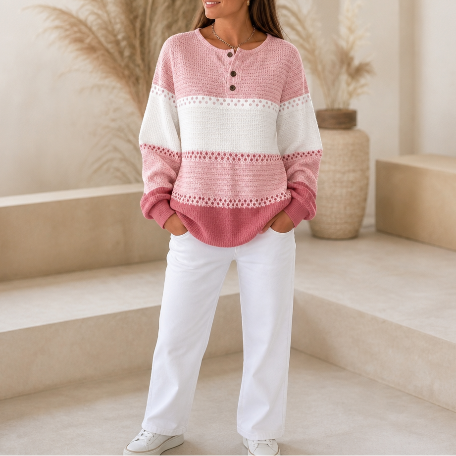 Waffleton – Tröja Henley w Warstwach z Blokiem Färgów
