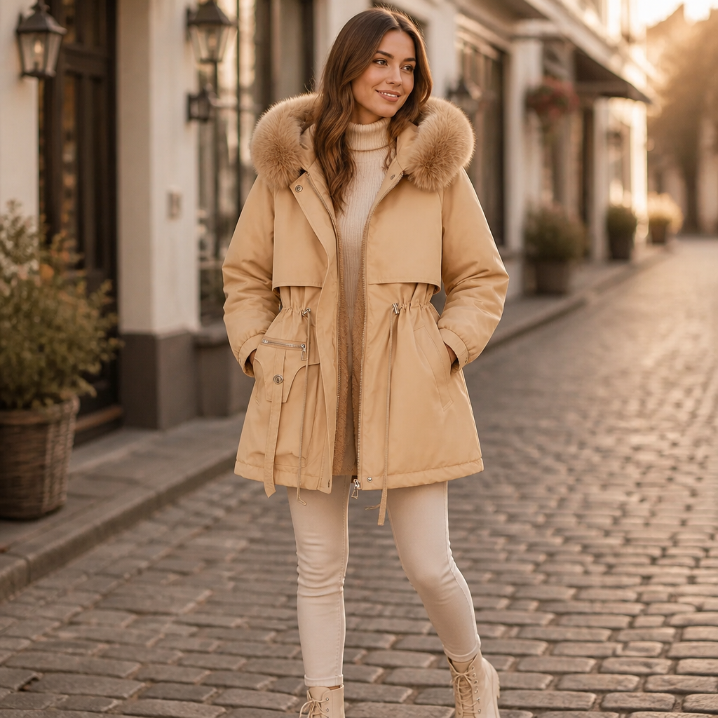 Veluxe – Quiltad parka z futrzanym finish w midja