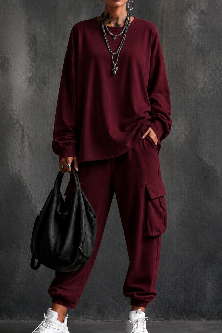 Dayworn – Set bluzki z okrągłym urringning i byxor cargo