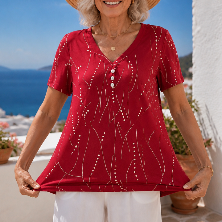 Vivelyn – Blus V-Neck z Wymiarowym Printem