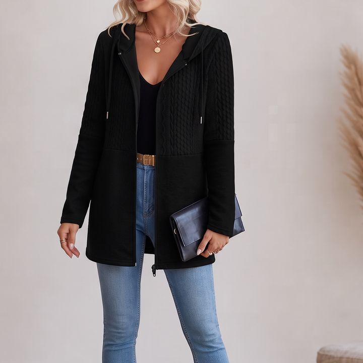 Wearbella – Lång kofta z dzianiny w splot kabelkowy med dragkedja
