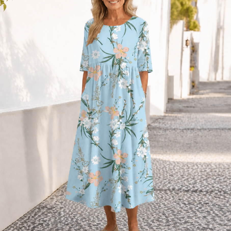 Wearbella – Midi klänning w blommig mönster z okrągłym urringning