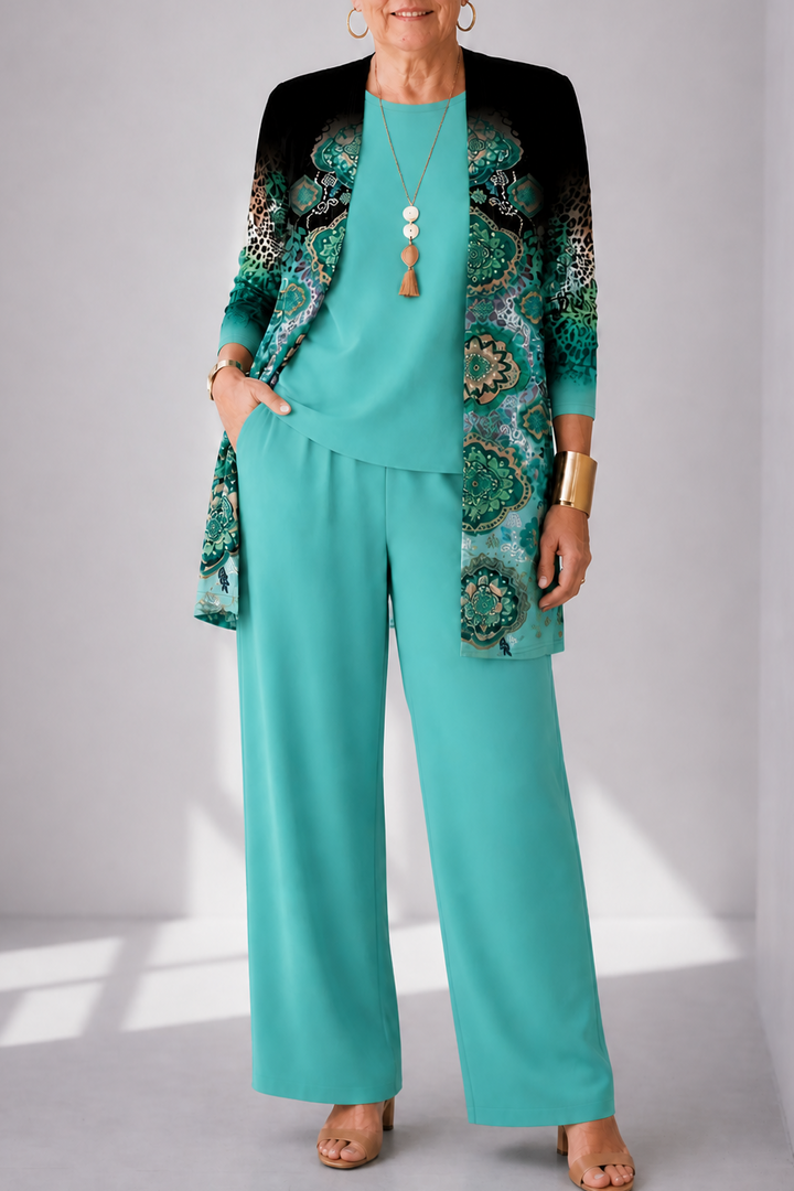 Wearbella – Kofta z roślinnym nadrukiem, set topu i byxor