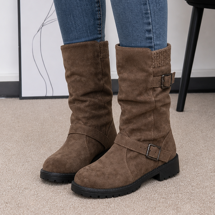 Wearbella – Boots med klack z spänne w stilu slouchy till mitten av vaden