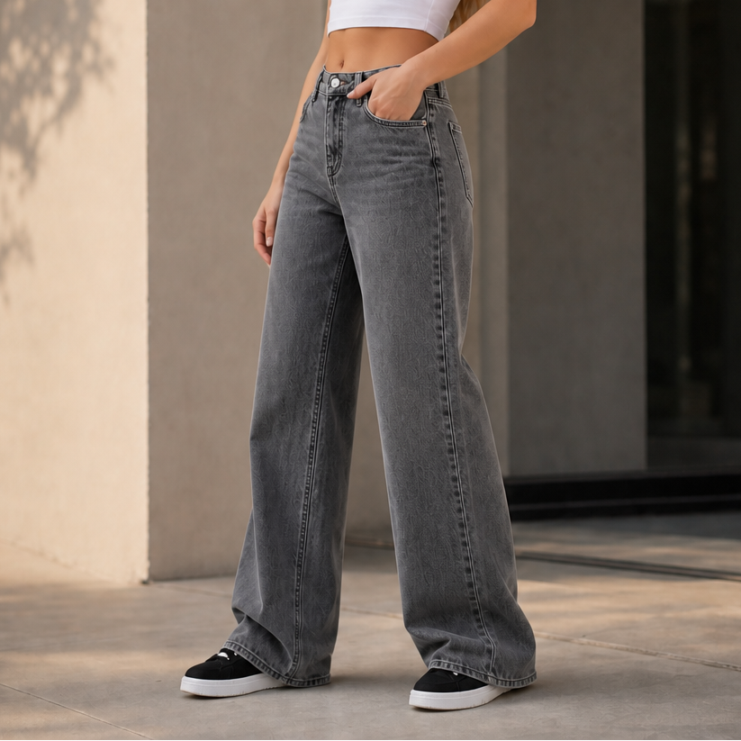 Longline Denim – Jeansy med hög midja i vida ben