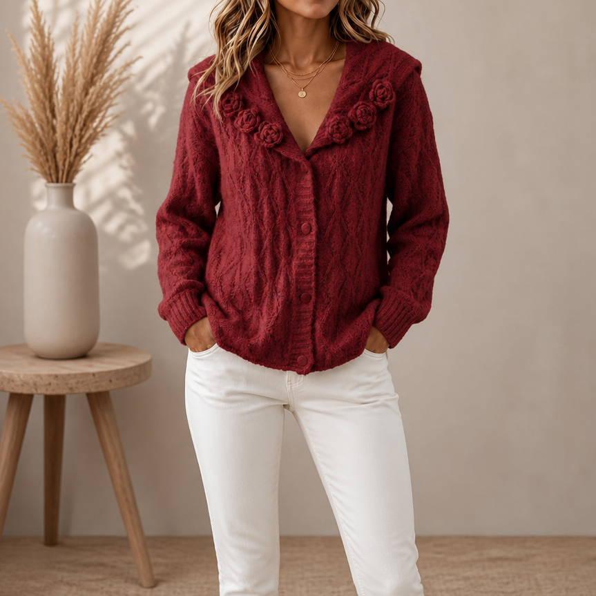 Florabelle Knit – Kofta w blommig mönster 3D z dzianiny