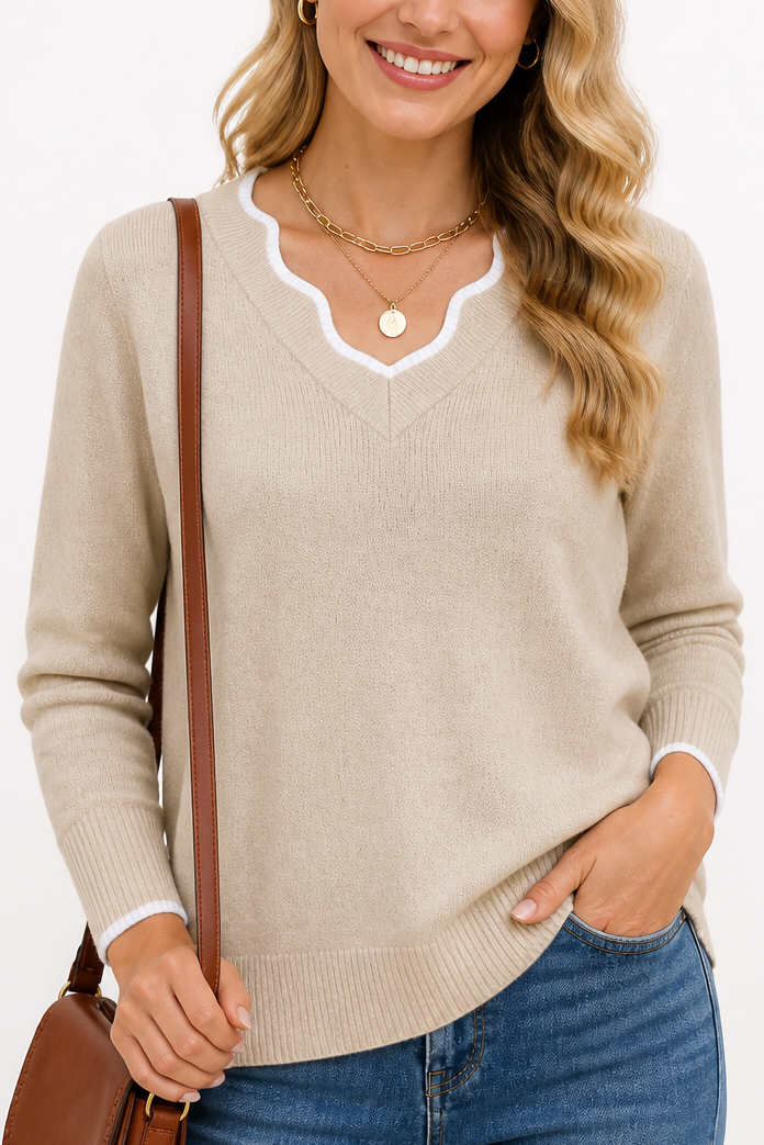 Wearbella – Tröja z falbaniastym finish vid dekolcie i form av litery V