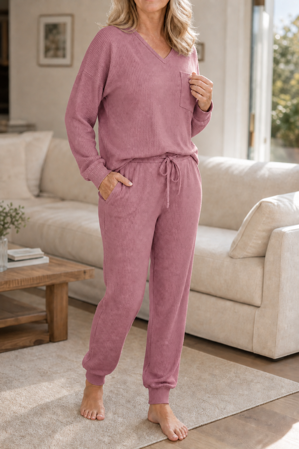 Wearbella – Set för wypoczynku z urringning w v-ringning w splot wafel
