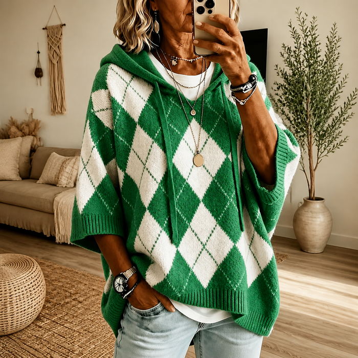 Wrapbella – Tröja Poncho z Kapturem w Mönster Argyle