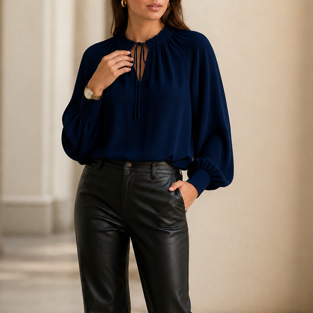 Wearbella – Blus z Chiffonem z Wiązaniem vid Hals i RęKaffemi Lampionowymi
