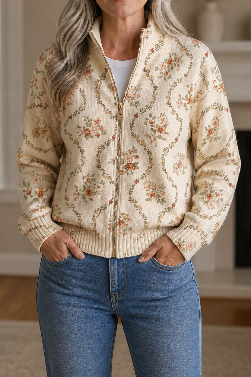 Threezip – Kofta bomber z nadrukiem botanicznym på dragkedja