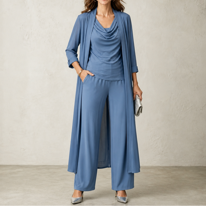 Wearbella – Set kardiganu z kołnierzem i spodniami o szerokich nogawkach