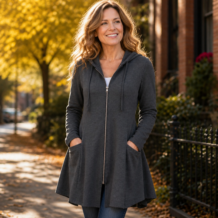 Wrapella – Lång kurtka z kapturem på dragkedja