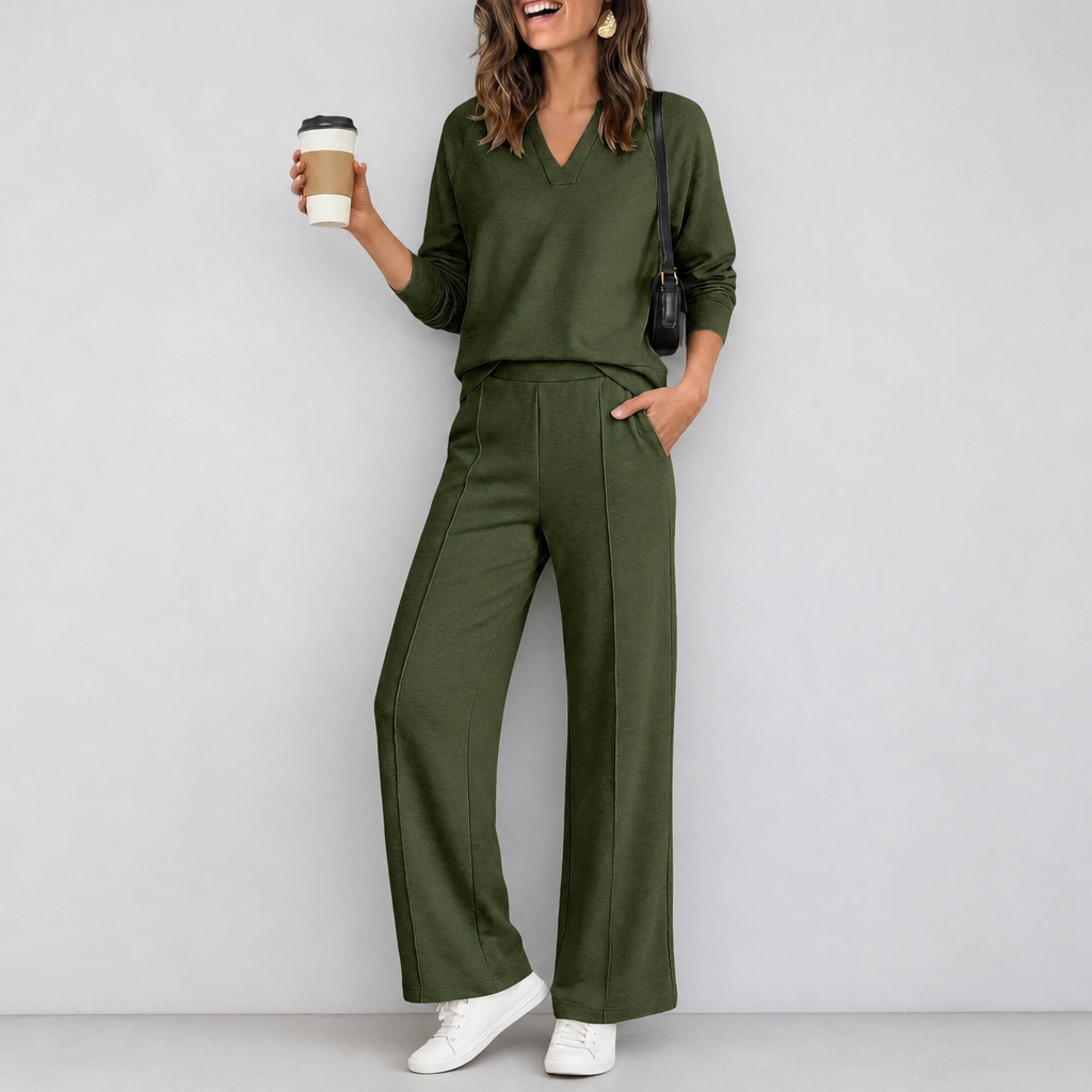 Wearbella – Set z dzianinowym topem w v-ringning i breda spodniami