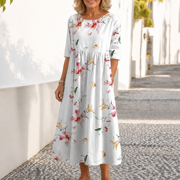 Wearbella – Midi klänning w blommig mönster z okrągłym urringning