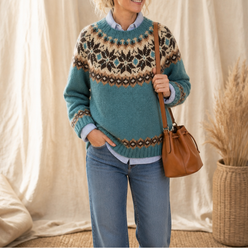 Mayfair Isle – Tröja z okrągłym urringning i wzorem Fair Isle