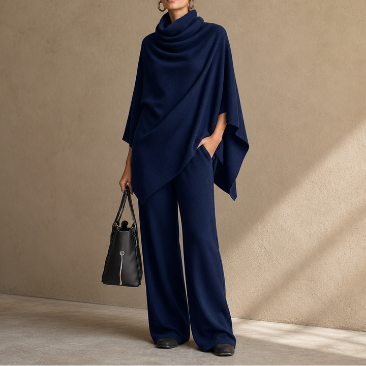 Draperie – Blus z kapturem i breda spodniami