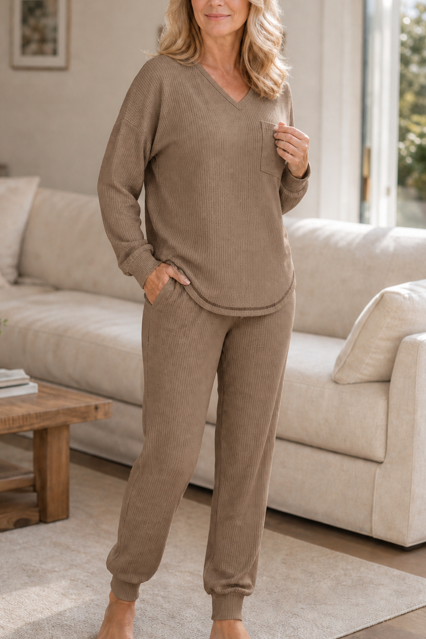 Wearbella – Set för wypoczynku z urringning w v-ringning w splot wafel