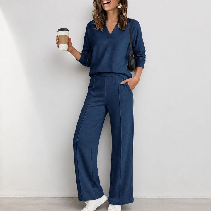 Wearbella – Set z dzianinowym topem w v-ringning i breda spodniami