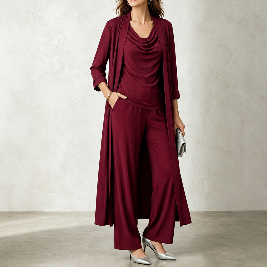 Wearbella – Set kardiganu z kołnierzem i spodniami o szerokich nogawkach