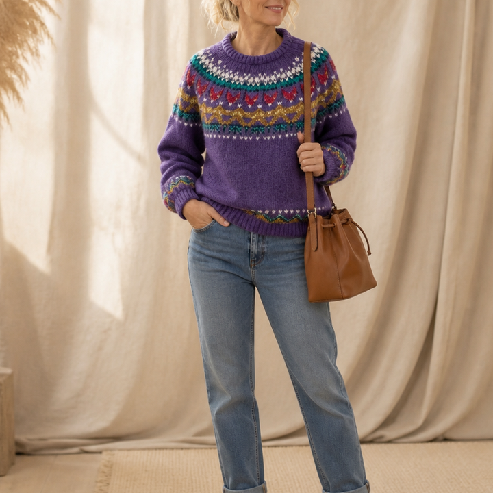 Mayfair Isle – Tröja z okrągłym urringning i wzorem Fair Isle