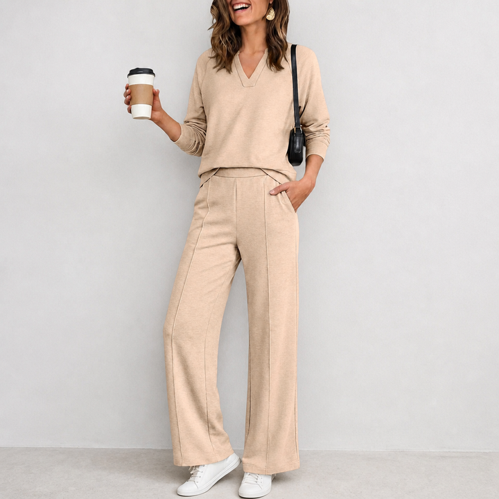 Wearbella – Set z dzianinowym topem w v-ringning i breda spodniami