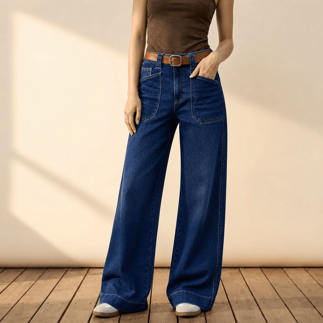 Widera – Retro Byxor Denim z Kieszeniami w Stilu Vintage för kvinnor