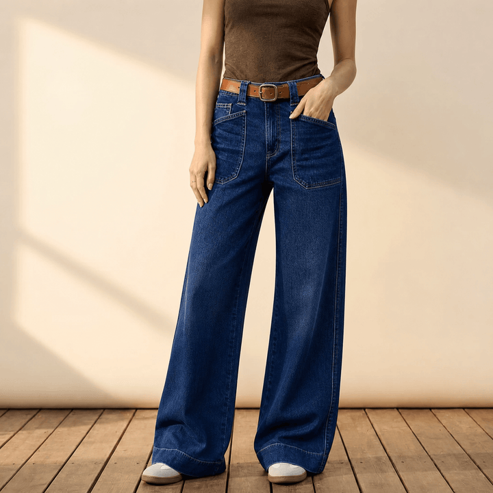 Widera – Retro Byxor Denim z Kieszeniami w Stilu Vintage för kvinnor